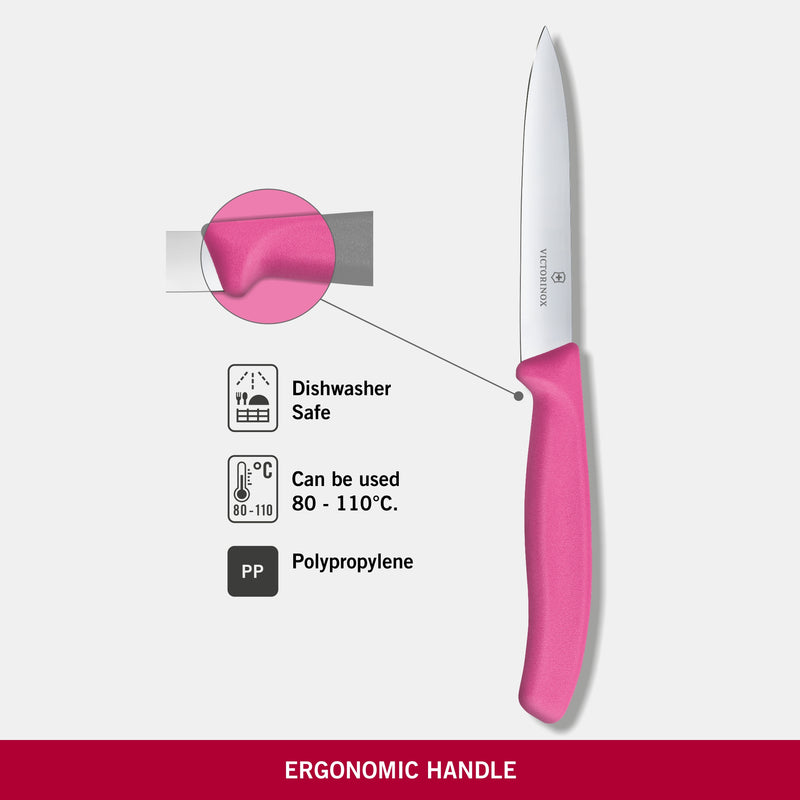 Victorinox Stainless Steel Kitchen Knife "Swiss Classic" Straight Edge,Beveled Tip,10 cm, Pink
