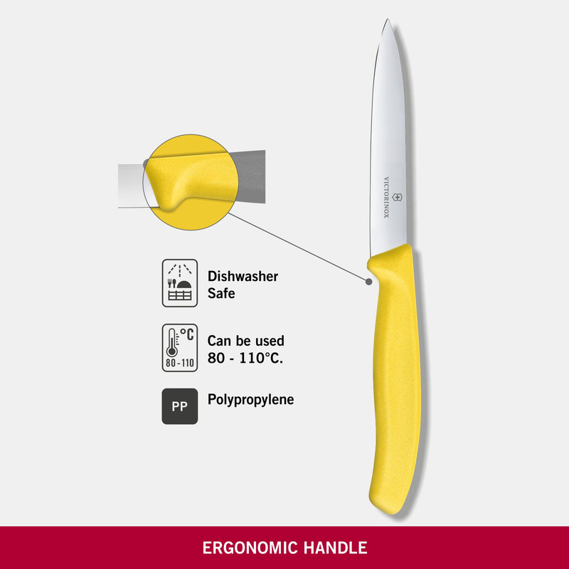 Victorinox Stainless Steel Kitchen Knife "Swiss Classic" Straight Edge,Beveled Tip,10 cm,Yellow