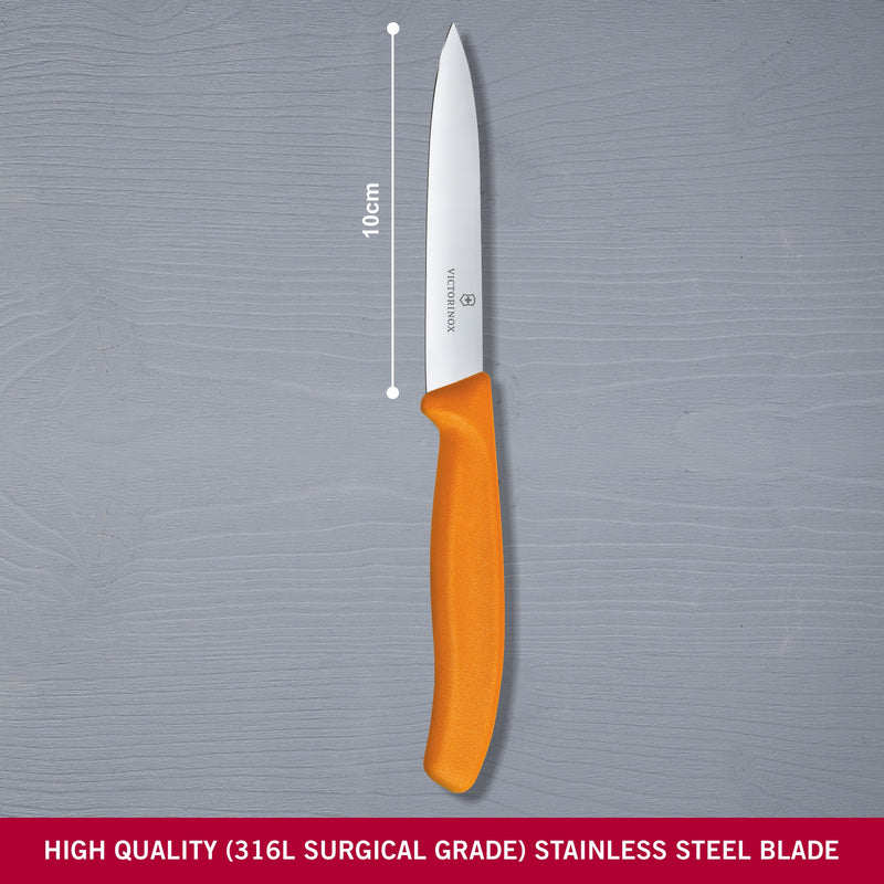 Victorinox Stainless Steel Kitchen Knife "Swiss Classic" Straight Edge,Beveled Tip,10 cm, Orange