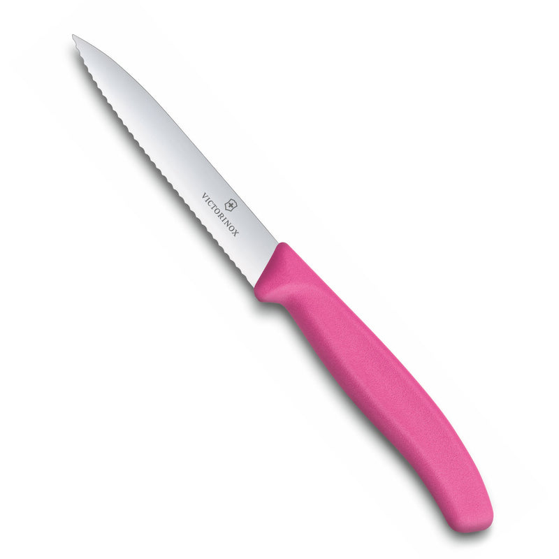 Victorinox Stainless Steel Kitchen Knife, "Swiss Classic" Serrated Edge, 10 cm, Pink, Swiss Made