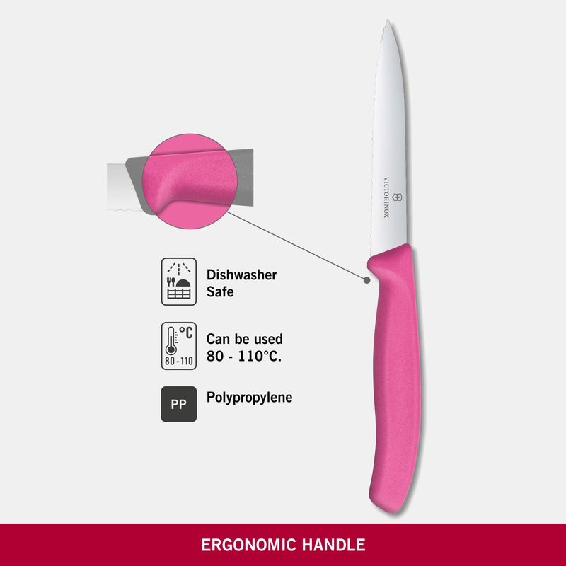 Victorinox Stainless Steel Kitchen Knife, "Swiss Classic" Serrated Edge, 10 cm, Pink, Swiss Made