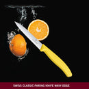 Victorinox Swiss Made Stainless Steel Swiss Classic Paring Knife, 10 cm, Serrated Edge with Pointed Tip, Yellow, Multipurpose Knife