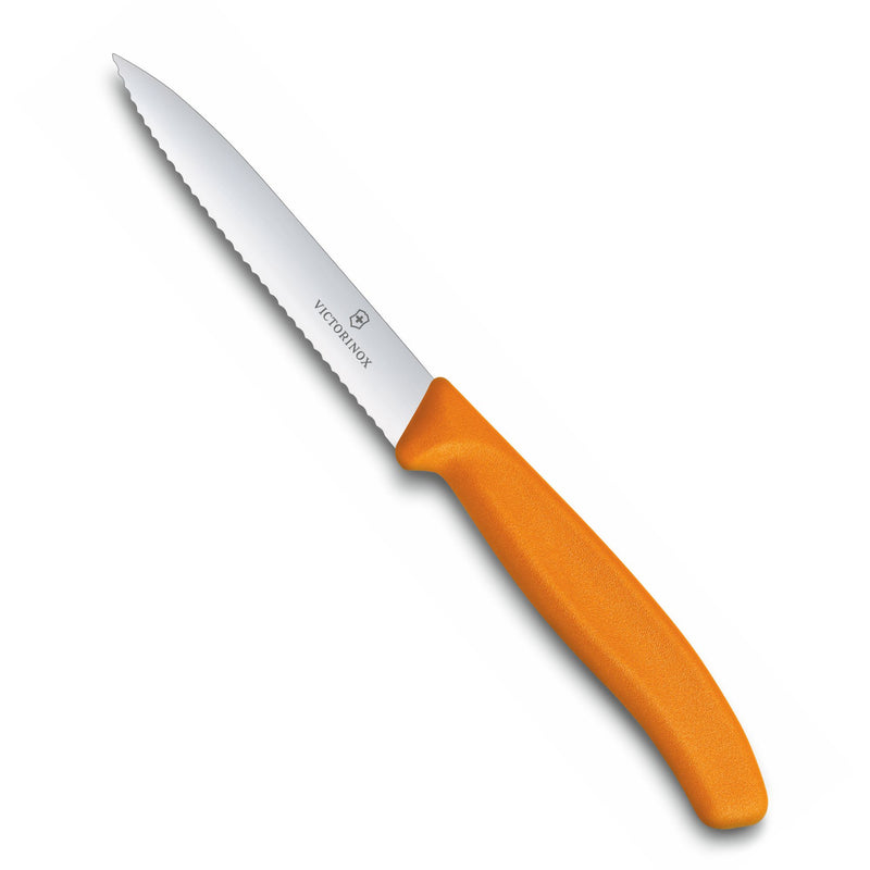 Victorinox Stainless Steel Kitchen Knife, "Swiss Classic" Serrated Edge, 10 cm, Orange, Swiss Made