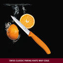 Victorinox Swiss Made Stainless Steel Swiss Classic Paring Knife, 10 cm, Serrated Edge with Pointed Tip, Orange, Multipurpose Knife