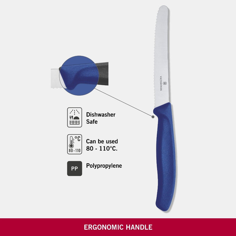 Victorinox, Swiss Classic, Stainless Steel, Vegetable, Pizza and Bread Knife, Serrated Edge, 11 cm, Blue