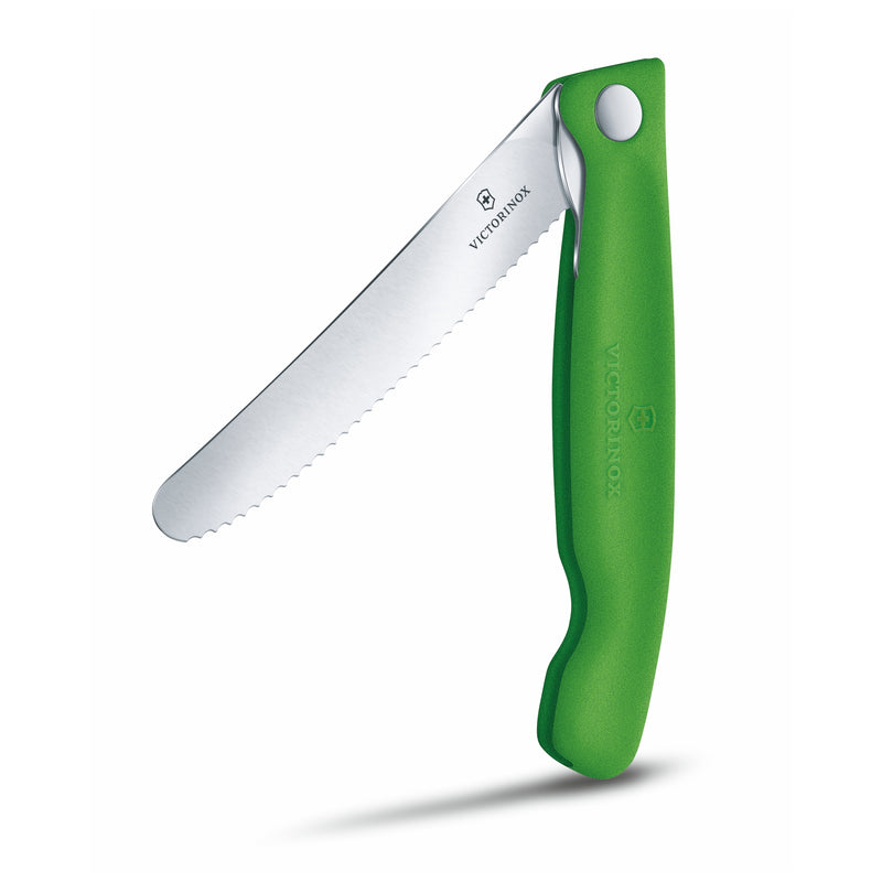 Victorinox "Swiss Classic" Folding Knife,11cm Round Tip Wavy Edge,Green,Swiss Made