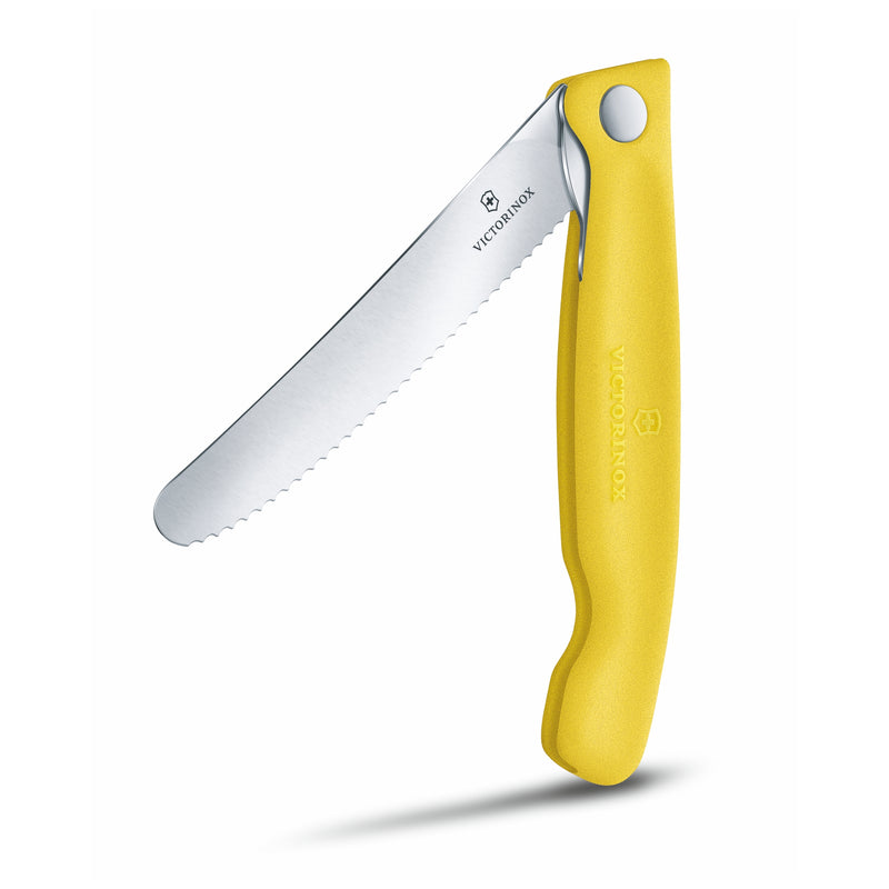 Victorinox "Swiss Classic" Folding Knife, 11cm Round Tip Wavy Edge, Yellow, Swiss Made