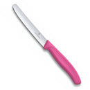 Victorinox Swiss Made Stainless Steel Swiss Classic Kitchen Knife, 11 cm Multipurpose, Round Tip Wavy Edge Knife Pink