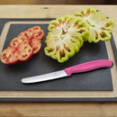 Victorinox Swiss Made Stainless Steel Swiss Classic Kitchen Knife, 11 cm Multipurpose, Round Tip Wavy Edge Knife Pink