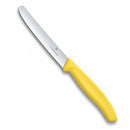 Victorinox Swiss Made Stainless Steel  Swiss Classic Kitchen Knife, 11 cm Multipurpose, Round Tip Wavy Edge Knife, Yellow