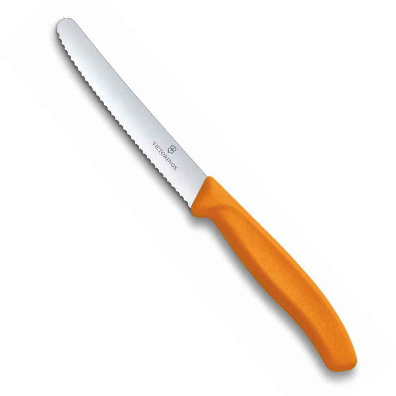 Victorinox Stainless Steel  Multipurpose Kitchen Knife, Serrated Edge,11 cm, Orange, Swiss Made