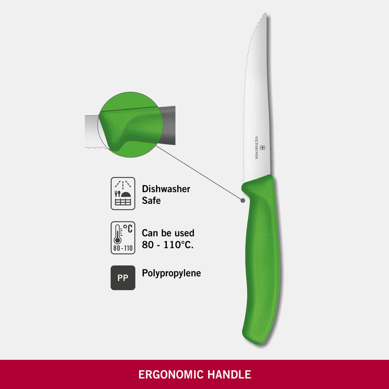 Victorinox Swiss Classic Stainless Steel Butcher's Knife,Steak & Pizza Knife,12 cm,Green,Swiss Made