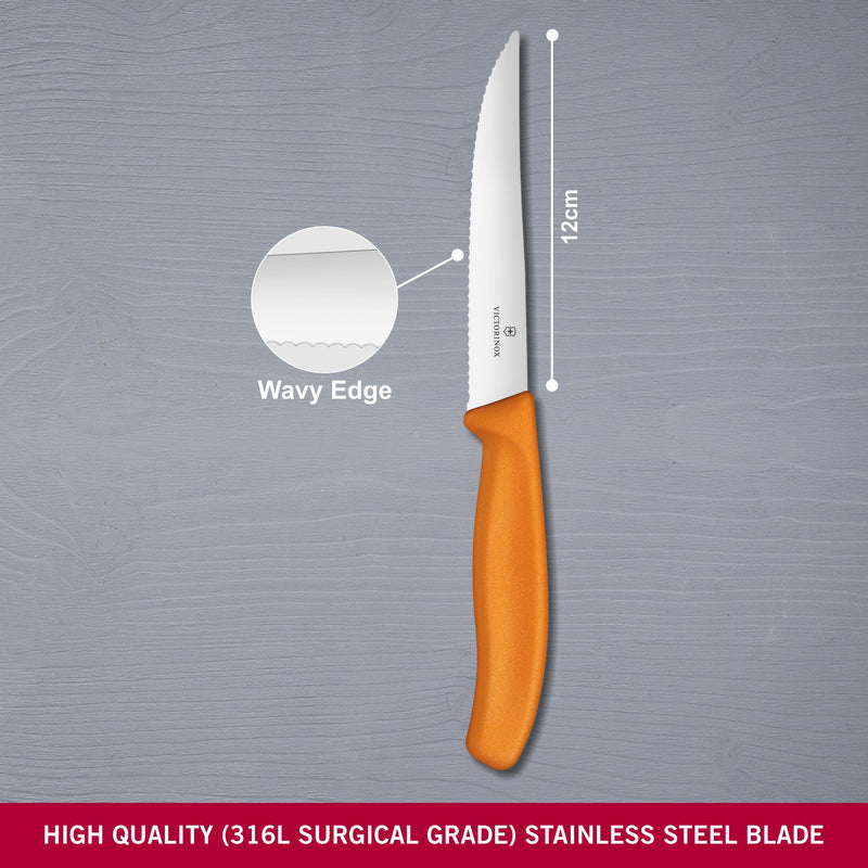 Victorinox Swiss Classic Stainless Steel Butcher's Knife,Steak & Pizza Knife,12 cm,Orange,Swiss Made
