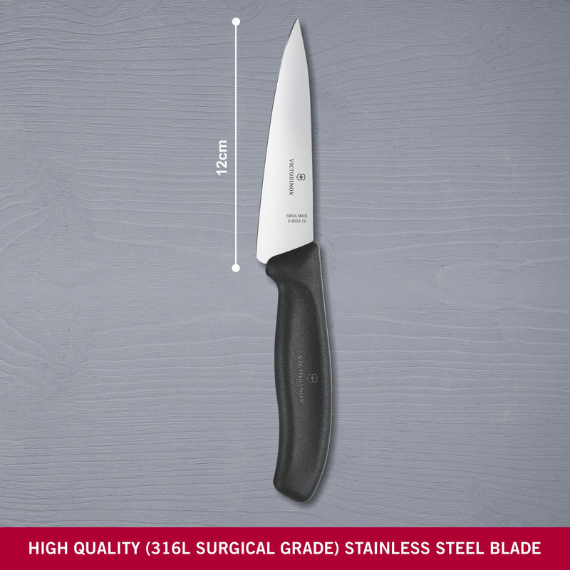 Victorinox Swiss Classic Stainless Steel Carving Knife, Straight Blade, Black, 12 cm, Swiss Made