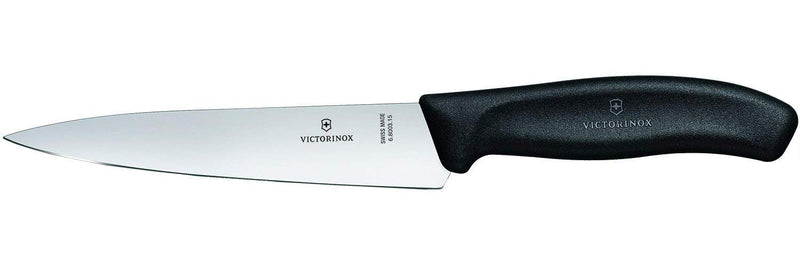 Victorinox Swiss Classic Carving Knife Meat and Large Vegetable Cutting Narrow Straight Blade Knife for Professional and House Use, 15 cm Black, Swiss Made