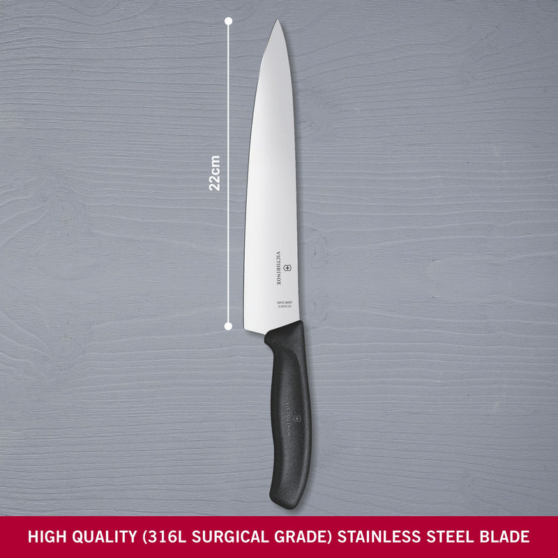 Victorinox Swiss Classic Stainless Steel Carving Knife, Straight Blade, 22 cm, Black, Swiss Made