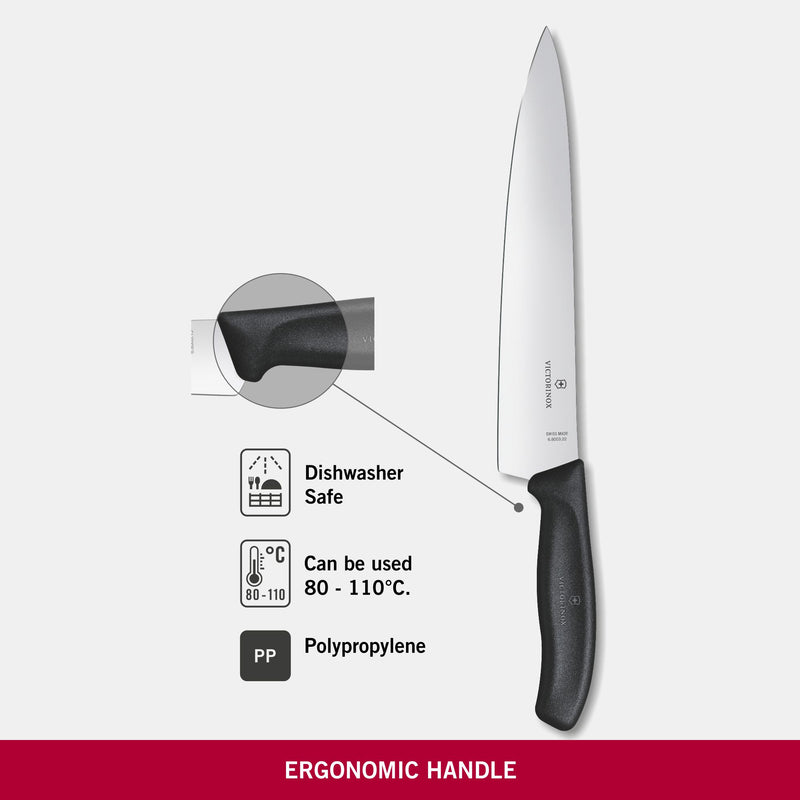 Victorinox Swiss Classic Stainless Steel Carving Knife, Straight Blade, 22 cm, Black, Swiss Made