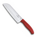 Victorinox Swiss Made Swiss Classic Stainless Steel Stamped Santoku Chef Knife, Fluted Edge,17 cm, Red