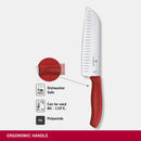 Victorinox Swiss Made Swiss Classic Stainless Steel Stamped Santoku Chef Knife, Fluted Edge,17 cm, Red