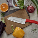 Victorinox Swiss Made Swiss Classic Stainless Steel Stamped Santoku Chef Knife, Fluted Edge,17 cm, Red