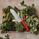 Victorinox Swiss Made Swiss Classic Stainless Steel Stamped Santoku Chef Knife, Fluted Edge,17 cm, Red