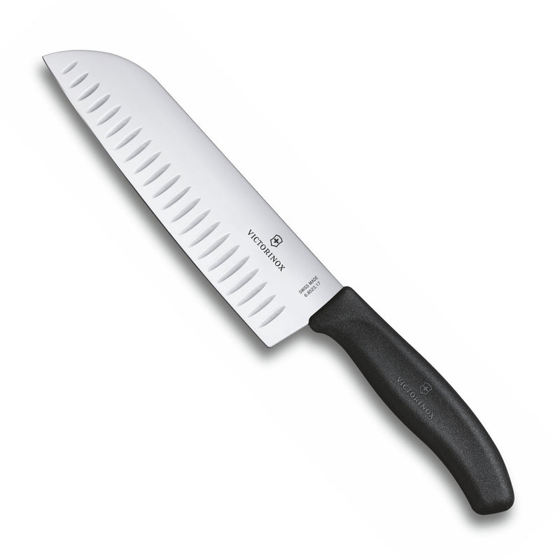 Victorinox Swiss Classic Stainless Steel Stamped Santoku Chef Knife,Fluted Edge, 17 cm, Black,