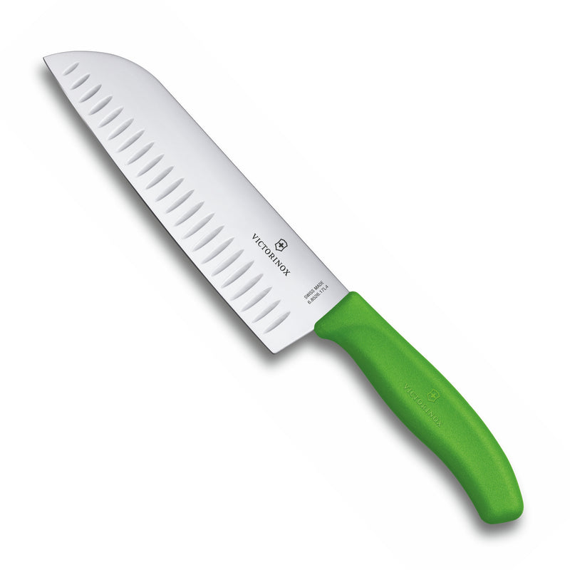 Victorinox Swiss Classic Stainless Steel Stamped Santoku Knife, Fluted Edge,17 cm, Green, Swiss Made