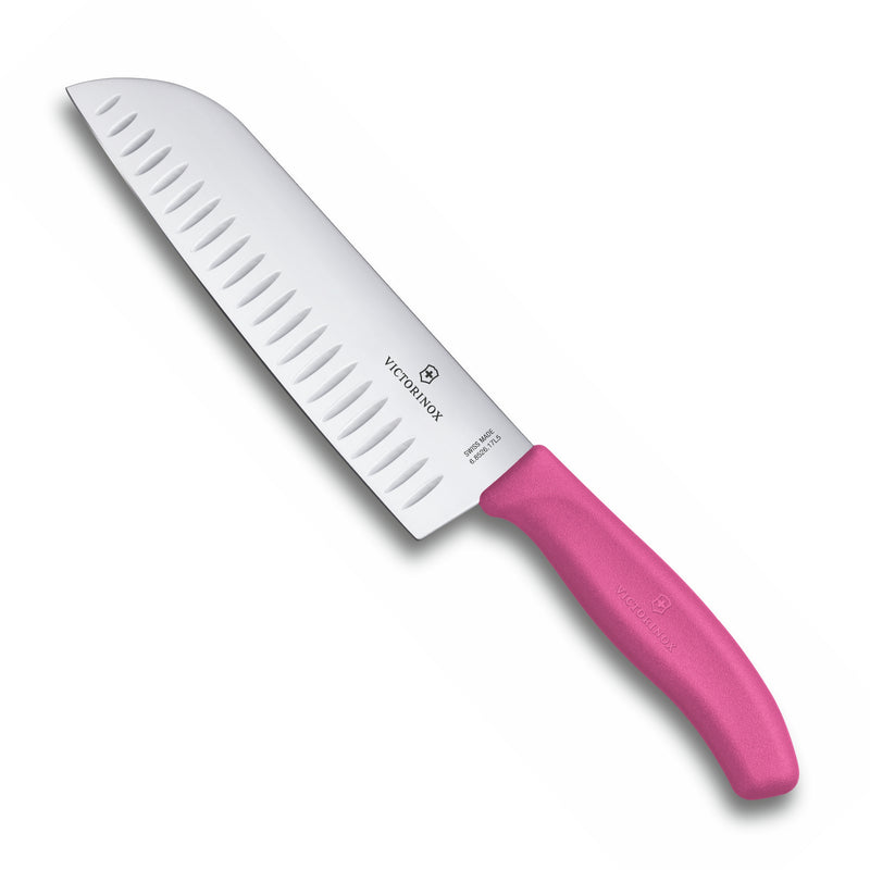 Victorinox Swiss Classic Stainless Steel Stamped Santoku Knife,Fluted Edge,17 cm, Pink, Swiss Made