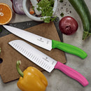 Victorinox Swiss Made Swiss Classic Stainless Steel Stamped Santoku Knife,Fluted Edge,17 cm, Pink