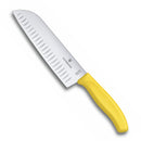 Victorinox Swiss Made Swiss Classic Stainless Steel Stamped Santoku Knife, Fluted Edge,17 cm, Yellow