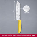 Victorinox Swiss Made Swiss Classic Stainless Steel Stamped Santoku Knife, Fluted Edge,17 cm, Yellow