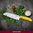 Victorinox Swiss Made Swiss Classic Stainless Steel Stamped Santoku Knife, Fluted Edge,17 cm, Yellow