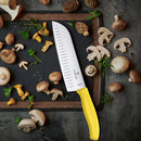 Victorinox Swiss Made Swiss Classic Stainless Steel Stamped Santoku Knife, Fluted Edge,17 cm, Yellow