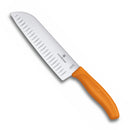 Victorinox Swiss Made Swiss Classic Stainless Steel Stamped Santoku Knife, Fluted Edge,17 cm, Orange