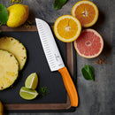 Victorinox Swiss Made Swiss Classic Stainless Steel Stamped Santoku Knife, Fluted Edge,17 cm, Orange