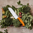 Victorinox Swiss Made Swiss Classic Stainless Steel Stamped Santoku Knife, Fluted Edge,17 cm, Orange