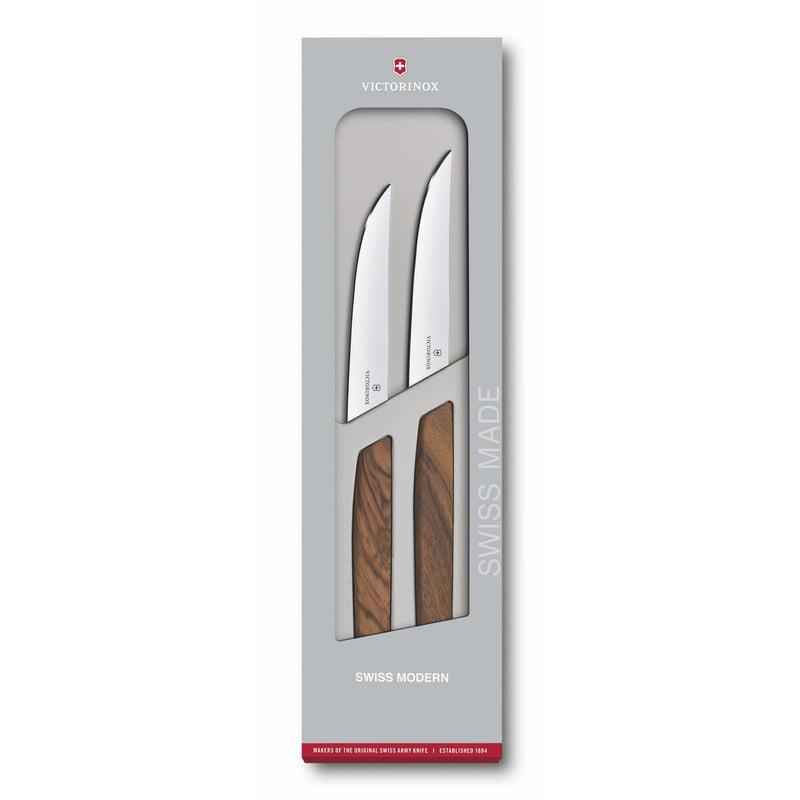 Victorinox Stainless Steel wear-resistant Steak Knife In Box, 2 Pieces, Walnut Wood, 12 cm, Swiss Made