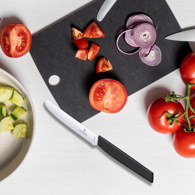 Victorinox Swiss Modern Tomato and Table Knife, Wavy Edge 11 Cm, Black, Swiss Made