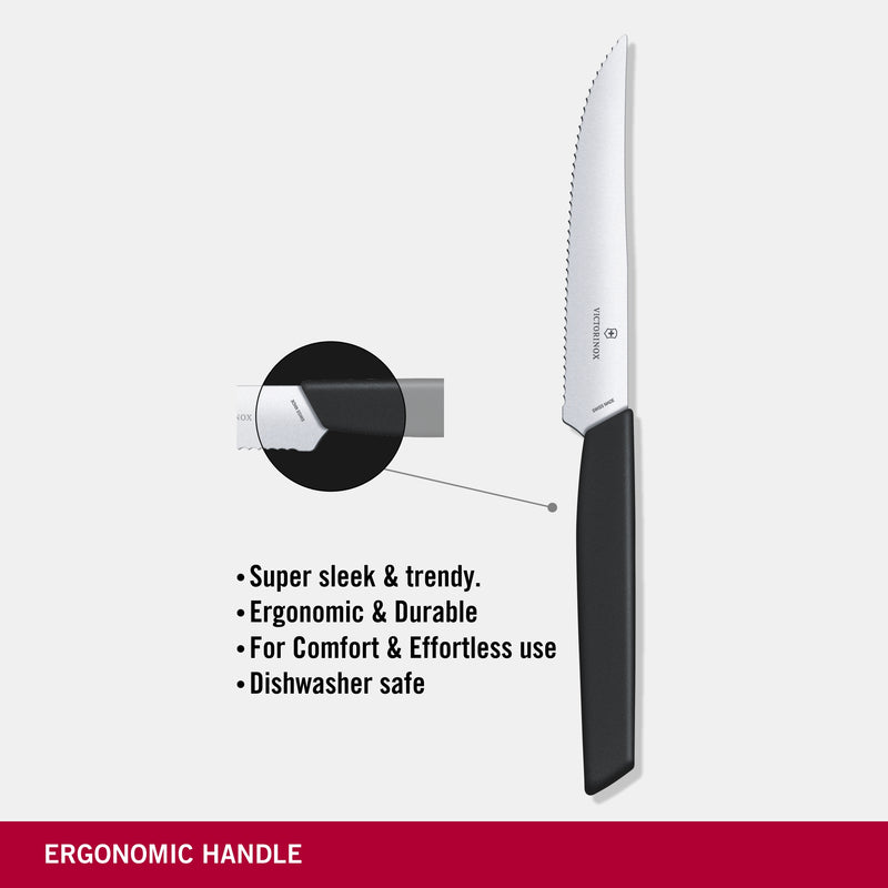Victorinox “Swiss Modern” Steak & Pizza Knife, Modern, Sleek, Stainless Steel,12 cm,Black,Swiss Made