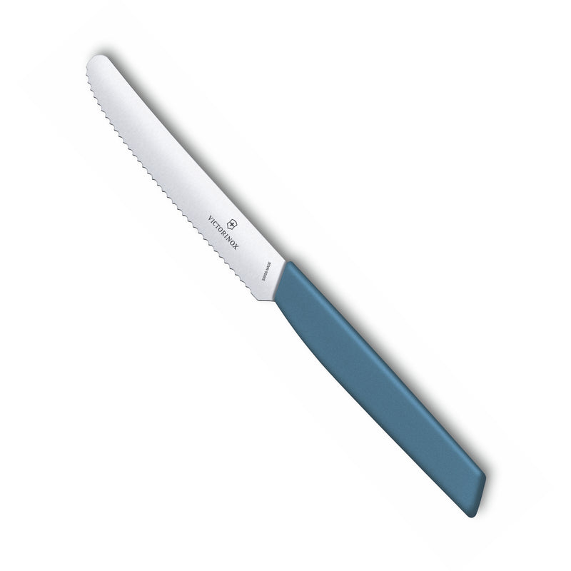 Victorinox "Swiss Modern" Kitchen Knife, Round Tip Wavy Edge, 11 cm, Cornflower Blue, Swiss Made