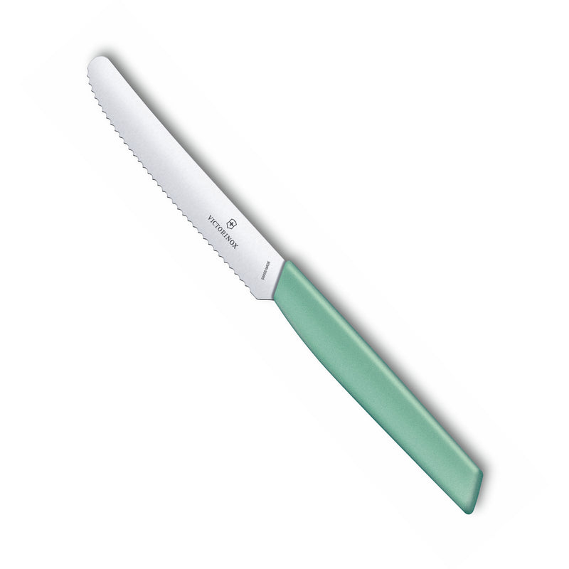 Victorinox "Swiss Modern" Kitchen Knife, Round Tip Wavy Edge, 11 cm, Mint Green, Swiss Made