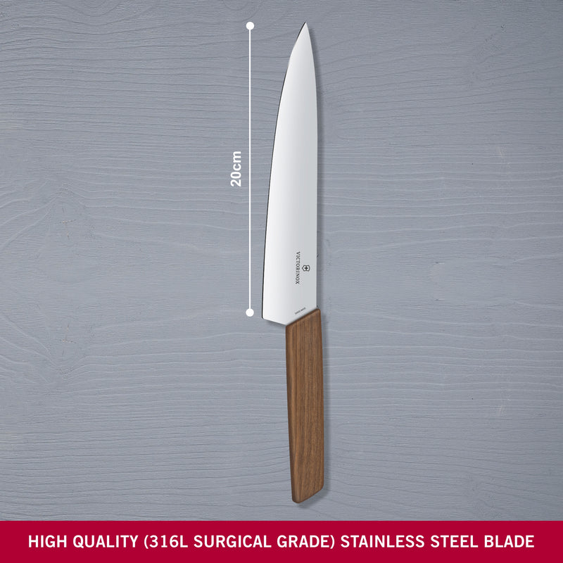 Victorinox Swiss Modern Stainless Steel Carving Knife, Straight Blade, Walnut, 20 cm, Brown, Swiss Made