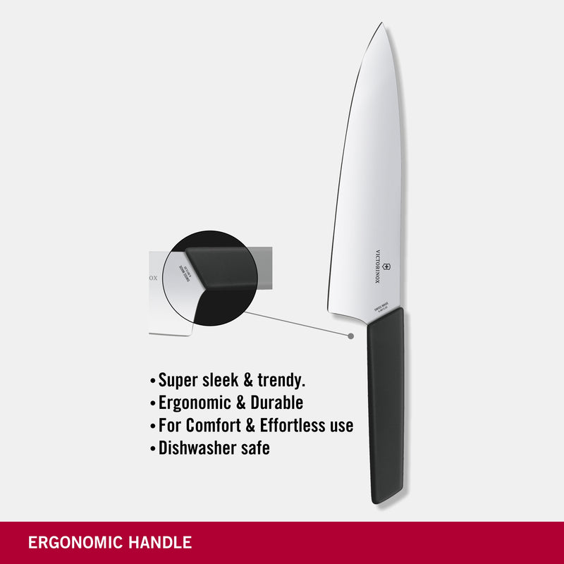 Victorinox Swiss Modern Carving Knife, Stainless Steel, Straight Blade, 20 cm, Black, Swiss Made
