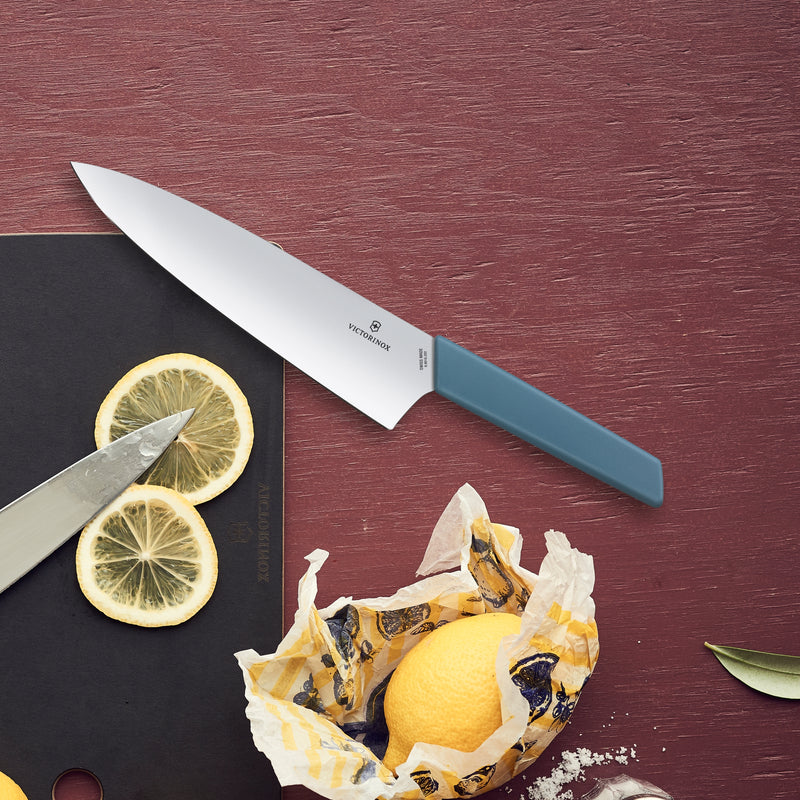 Victorinox Swiss Modern Carving Knife, Stainless Steel Vegetable & Fruit Cutting Straight Blade Knife, Cornflower Blue, 22 Cm, Swiss Made