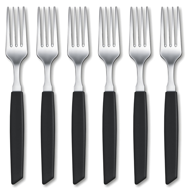 Victorinox “Swiss Modern” Set of 6 Table Forks, Stainless Steel, Black, Swiss Made