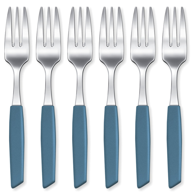 Victorinox “Swiss Modern” Set of 6 Desert Spoons, Stainless Steel, Cornflower Blue, Swiss Made