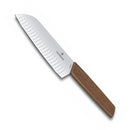 Victorinox Swiss Modern Stainless Steel Santoku Knife, Fluted Edge, Walnut, 17 cm, Swiss Made