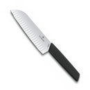 Victorinox Swiss Modern Stainless Steel Santoku Knife with Fluted Edge, 17 cm, Black, Swiss Made