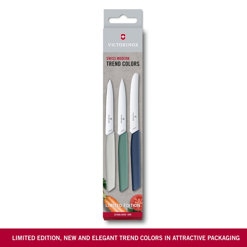 Victorinox Swiss Modern Paring Knife Set of 3, Tomato and Paring Knives, Urban, Limited Edition, Swiss Made
