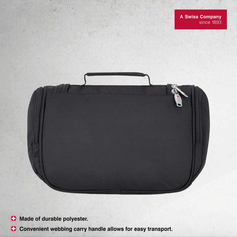 Wenger Toiletry Bag & Kit with elastic hoops & zippered pocket (6 Litre) Swiss designed Black